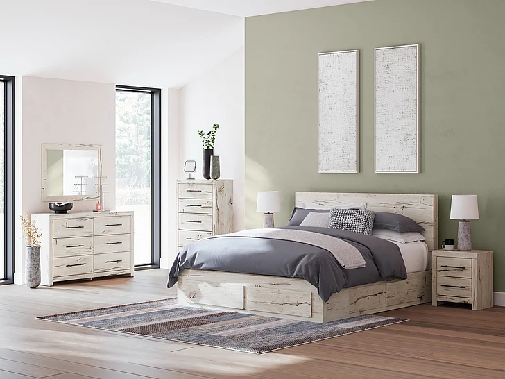 Lawroy 5-Piece Panel Footboard and Underbed Storage Bedroom Set in Light Natural