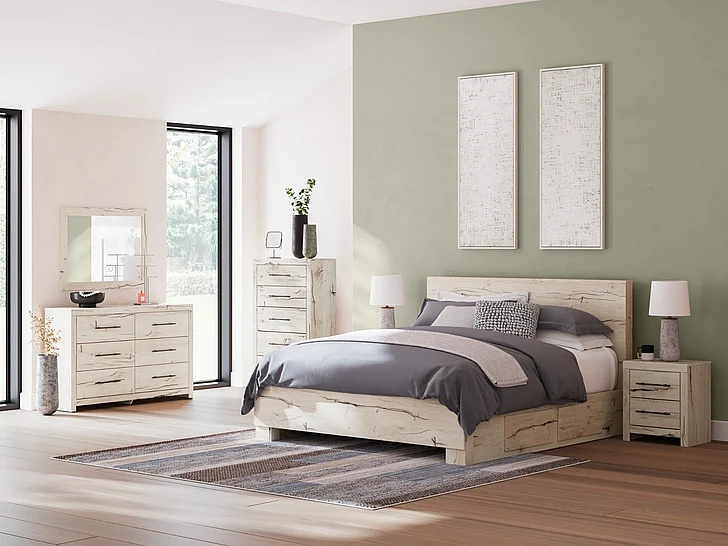 Lawroy 5-Piece Panel Storage Bedroom Set in Light Natural