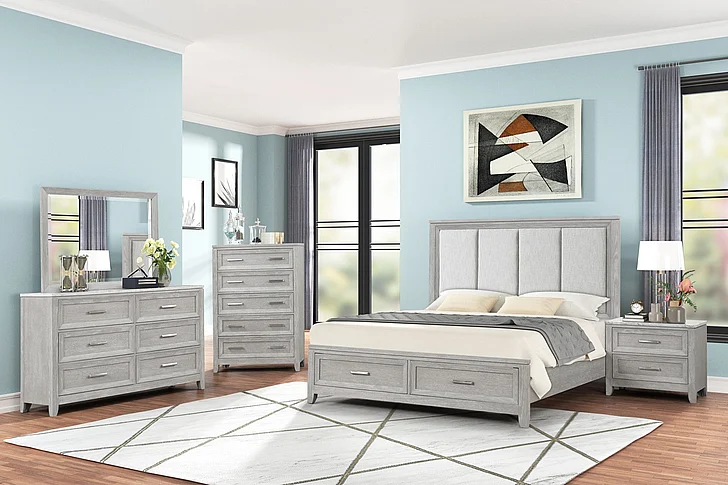 New Classic Fiona 4pc Panel Bedroom Set in Mist Gray