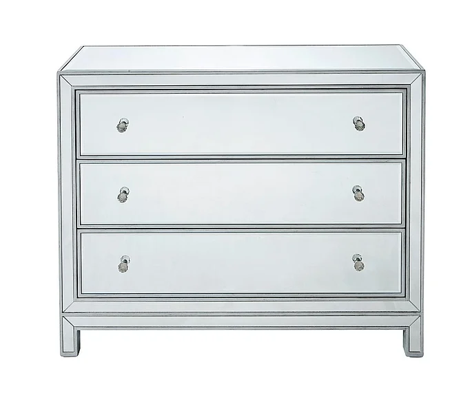 Elegant Chest 3 Drawers 40In. W x 16In. D x 32In. H in Antique Silver Paint MF72019