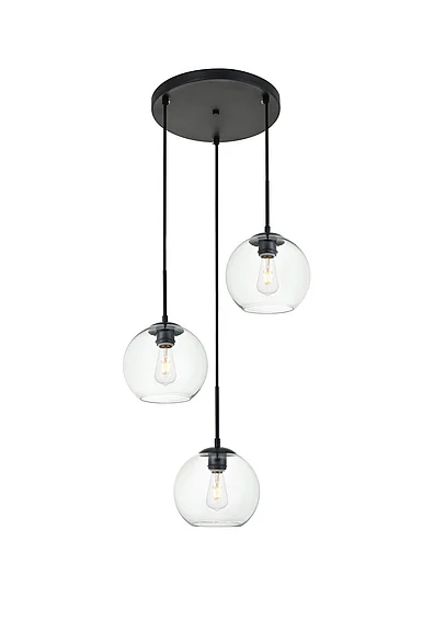 Elegant Baxter 3 Lights Black Pendant with Clear Glass LD2208BK