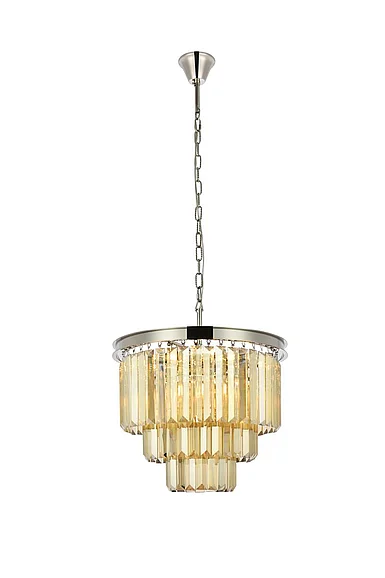Elegant Sydney 9 Light Polished Nickel Chandelier Golden Teak (Smoky) Royal Cut Crystal 1231D20PN-GT/RC