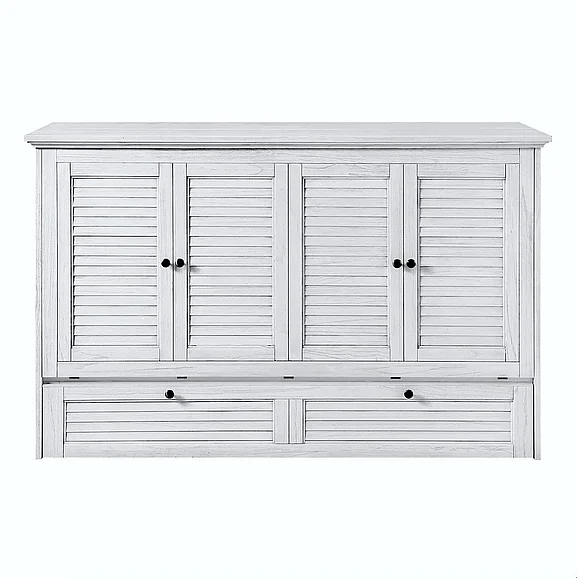 Sea Winds (Lineage) Surfside Queen Size Cabinet Bed with Mattress - Weathered White B277CABBED-WW