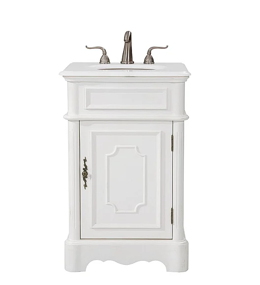 Elegant 21 In. Single Bathroom Vanity in Antique White with Ivory White Engineered Marble VF30421AW-VW