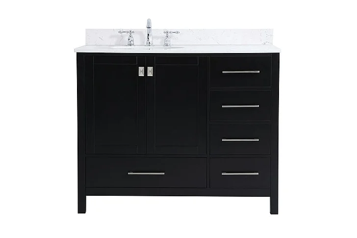 Elegant 42 In. Single Bathroom Vanity in Black with Backsplash VF18842BK-BS