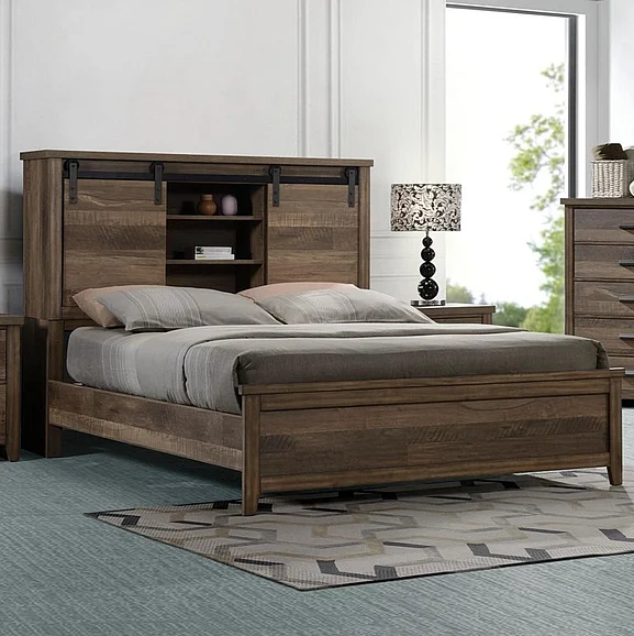 Crown Mark Furniture Calhoun Queen Bookcase Bed in Brown