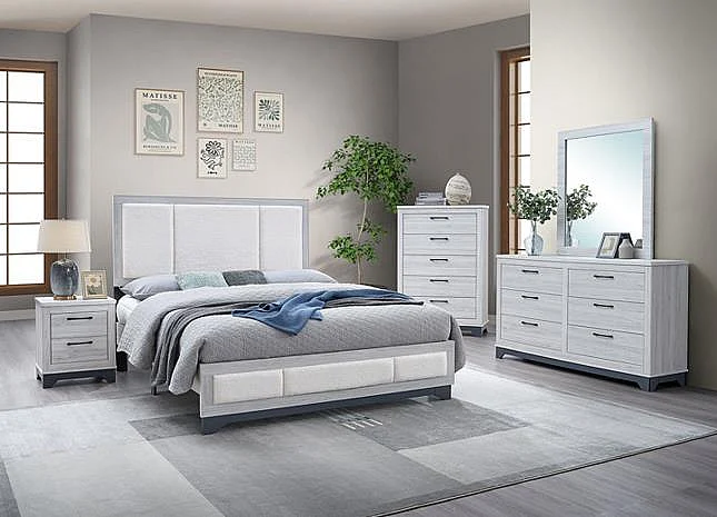 Massa Gallery Jouri 2pc Panel Bedroom Set in Light Grey