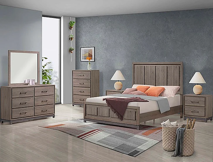 Crown Mark Furniture River 5pc Panel Bedroom Set in Brown