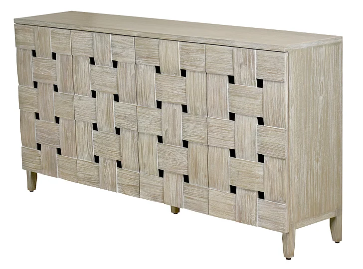 Sea Winds Wooden Weave 4-Door Credenza, Soft Close Doors in Grey Wash B32015-GREY