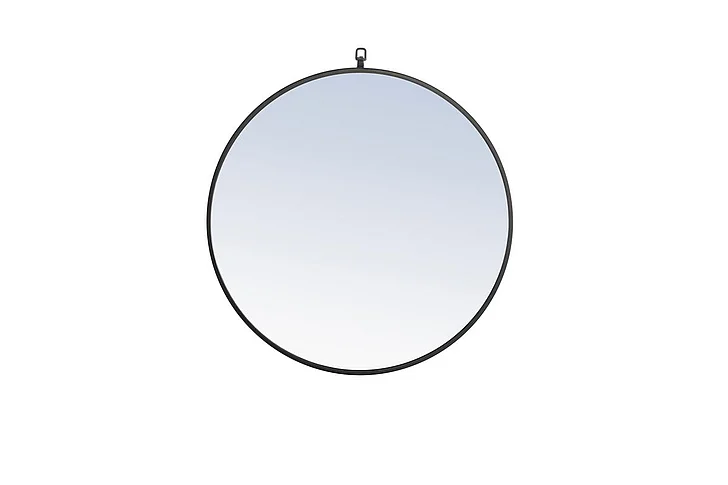 Elegant Metal Frame Round Mirror with Decorative Hook 28 In. Black Finish MR4054BK
