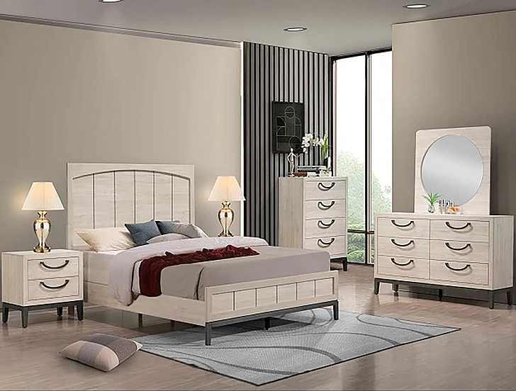 Crown Mark Furniture Veda 2pc Panel Bedroom Set in Beige