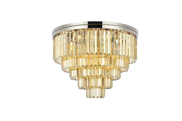 Elegant Sydney 17 Light Polished Nickel Flush Mount Golden Teak (Smoky) Royal Cut Crystal 1231F32PN-GT/RC
