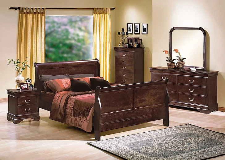 Crown Mark Furniture Louis Philip 5pc Panel Bedroom Set in Dark Cherry