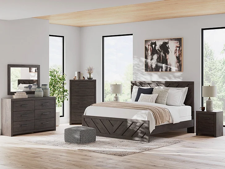 Prendonea 5-Piece Panel Bedroom Set in Charcoal