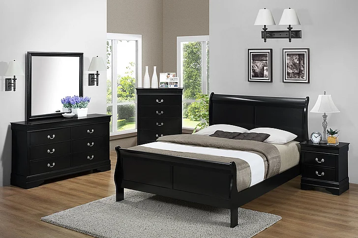 Crown Mark Furniture Louis Philip 5pc Panel Bedroom Set in Black