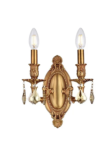 Elegant Rosalia 2 Light French Gold Wall Sconce Golden Teak (Smoky) Royal Cut Crystal 9202W9FG-GT/RC