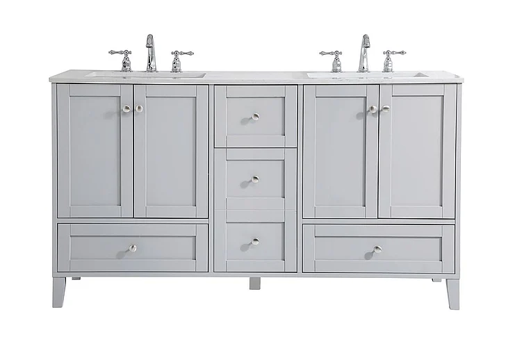 Elegant 60 In. Double Bathroom Vanity in Grey VF18060DGR