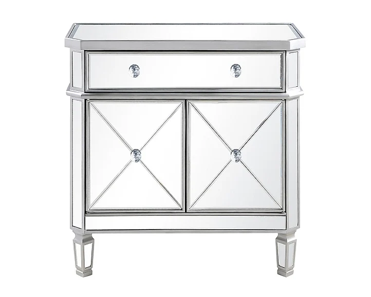Elegant 1 Drawer 2 Door Cabinet 32 In. x 16 In. x 32 In. in Silver Clear MF6-1002SC