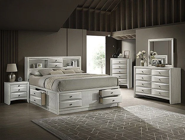 Crown Mark Emily 2pc Panel Bedroom Set in White