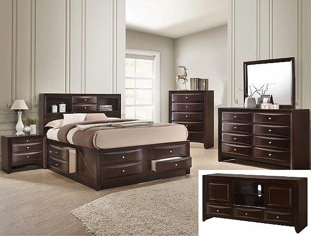 Crown Mark Emily 2pc Panel Bedroom Set in Dark Cherry