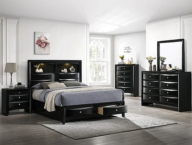 Crown Mark Furniture Fallon 2pc Storage Bedroom Set in Black