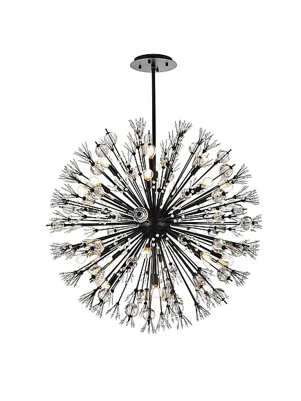 Elegant Vera 38 In. Crystal Starburst Round Pendant in Black 2500D38BK
