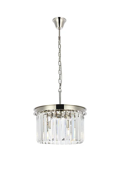 Elegant Sydney 3 Light Polished Nickel Pendant Clear Royal Cut Crystal 1238D16PN/RC