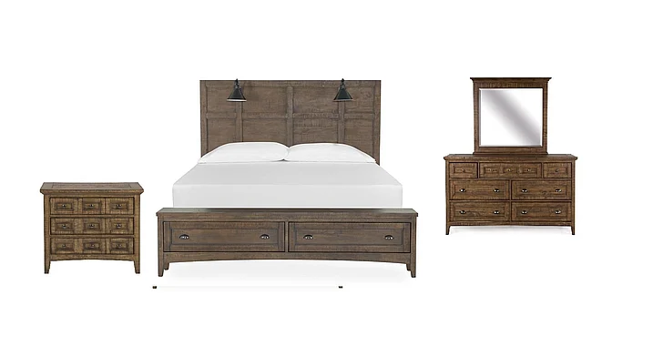Magnussen Furniture Bay Creek 4-Piece Lamp Panel w/ Storage FB Bedroom Set in Toasted Nutmeg