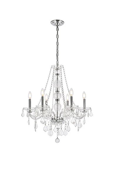 Elegant Verona 6 Light Chrome Chandelier Clear Royal Cut Crystal V7856D24C/RC