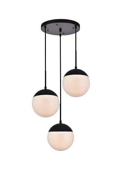 Elegant Eclipse 3 Lights Black Pendant with Frosted White Glass LD6068BK
