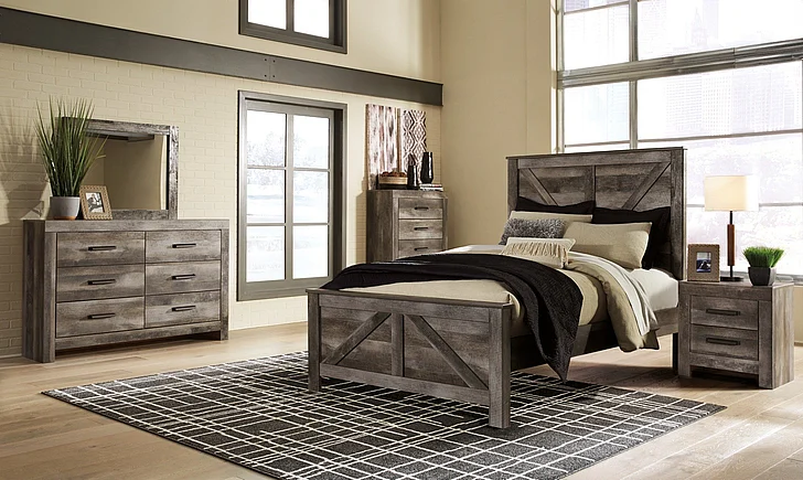 Wynnlow 4-Piece Crossbuck Panel Bedroom Set in Gray