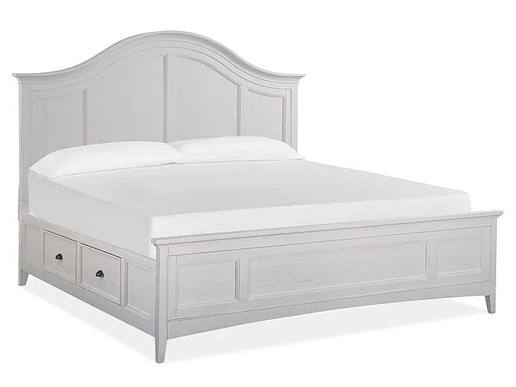 Magnussen Furniture Heron Cove 4-Piece Arched Storage Bedroom Set in Chalk White