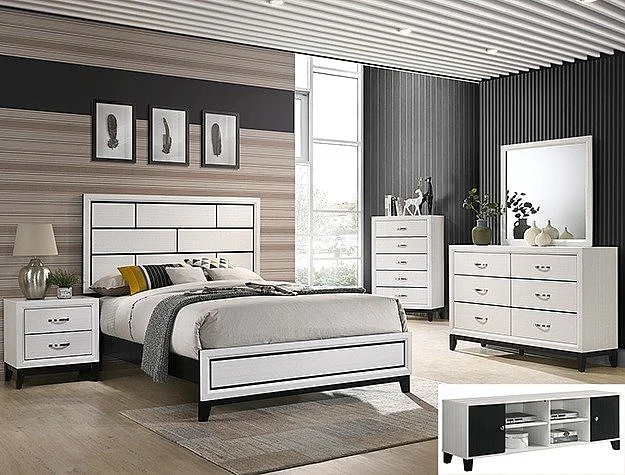 Crown Mark Furniture Akerson 5pc Panel Bedroom Set in Chalk