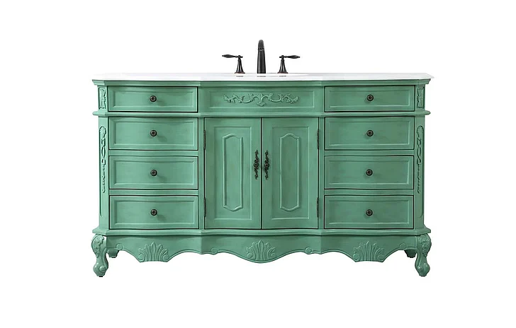 Elegant 60 In. Single Bathroom Vanity in Vintage Mint with Ivory White Engineered Marble VF10160VM-VW