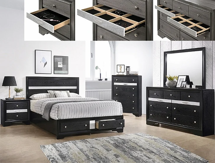 Crown Mark Furniture Regata 5pc Storage Bedroom Set in Black