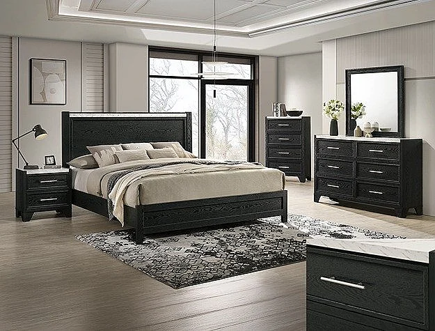 Crown Mark Lamar 4pc Panel Bedroom Set in Black