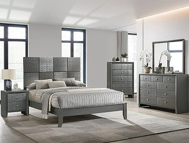 Crown Mark Denker 4pc Panel Bedroom Set in Gun Metal