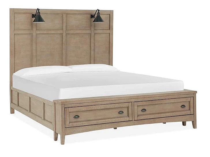 Magnussen Furniture Paxton Place 4-Piece Lamp Panel Storage Bedroom Set in Dovetail Grey