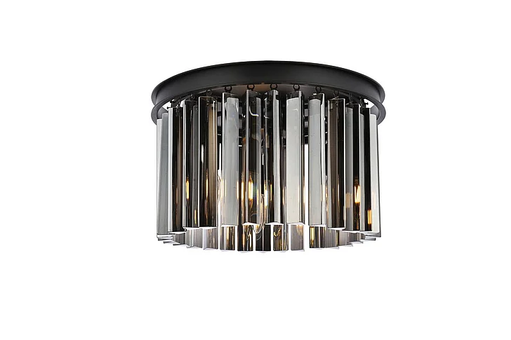 Elegant Sydney 3 Light Matte Black Flush Mount Silver Shade (Grey) Royal Cut Crystal 1208F16MB-SS/RC
