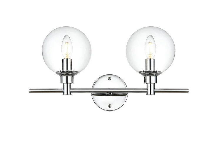 Elegant Jaelynn 2 Light Chrome and Clear Bath Sconce LD7318W19CH CLOSEOUT