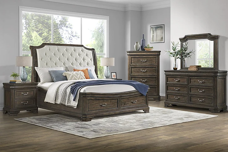 New Classic Lyndhurst 2pc Storage Panel Bedroom Set in Walnut