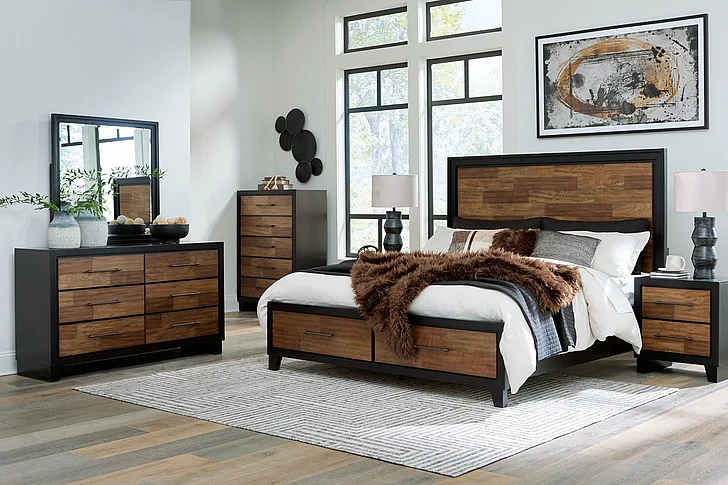 Kraeburn 4-Piece Panel Storage Bedroom Set in Brown/Black