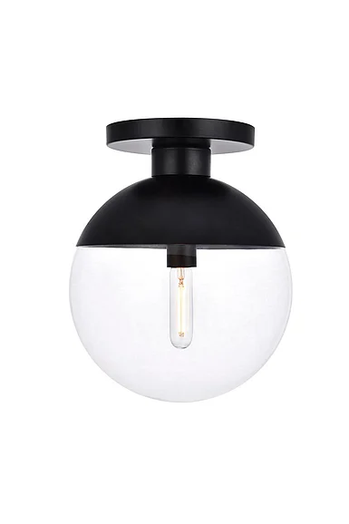 Elegant Eclipse 1 Light Black Flush Mount with Clear Glass LD6057BK