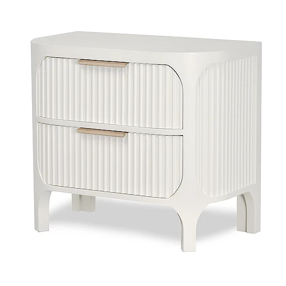 Finn & Louise Montauk Reed 2-Drawer Solidwood Nightstand w/ Power/USB Timeless Clean in White FL-B49932-WHITE