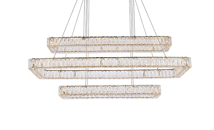 Elegant Monroe 50 In. Led Triple Rectangle Pendant in Gold 3504G50L3G