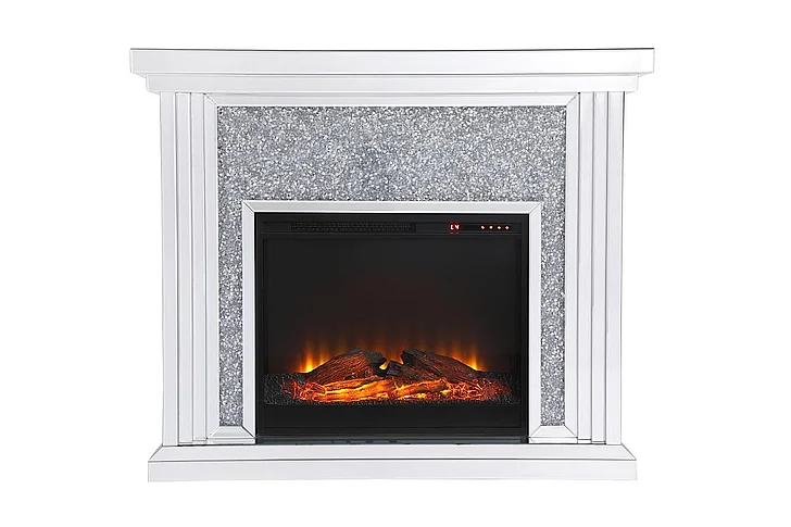 Elegant 47.5 In. Crystal Mirrored Mantle with Wood Log Insert Fireplace MF9902-F1