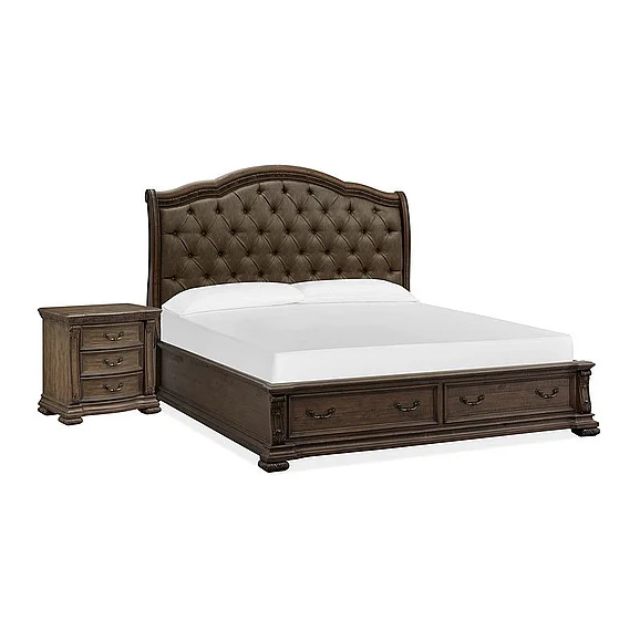 Magnussen Furniture Durango 2pc Upholstered Sleigh Storage Bedroom Set in Willadeene Brown