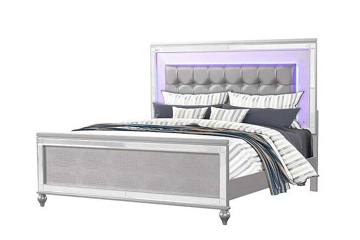 Massa Gallery Emma King LED Bed in Silver