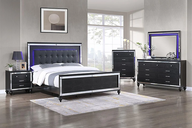 Massa Gallery Emma 5pc Panel Bedroom Set in Black