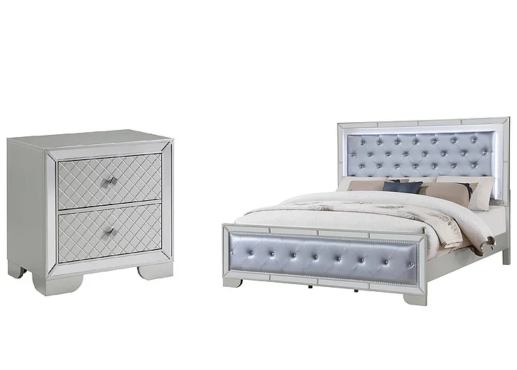 Massa Gallery Demi 2pc Panel Bedroom Set in Silver